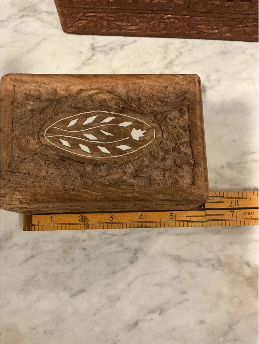 Vintage Indian Carved Wood Shell Inlay Box
